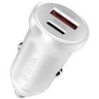 Incarcator auto Devia 1x USB-C PD 30W, 1x USB-A QC 3.0, White