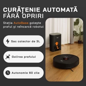 iHunt Bro Robo Clean V6 AutoBase, 2600 mAh, 5000Pa, 0.25 L + 3L, Negru