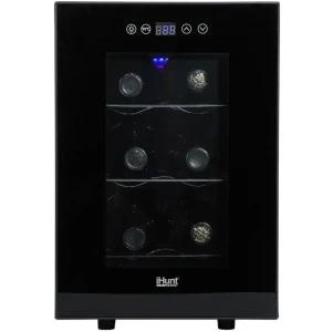 Frigider iHunt Vitrina vinuri, 16 L, Clasa E, 6 sticle, Control electronic, Iluminare LED, 37 cm, Negru