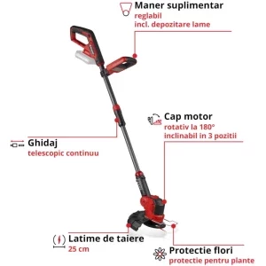 Einhell Trimmer de tuns iarba cu acumulator GE-CT 18/25-1 Li-Solo Power X-Change, 18 V, diametru de taiere 25 cm, maner telescopic, fara acumulator inclus + Set 20 lame