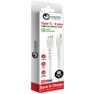 Lemontti USB-C Male la Lightning Male, 25W, 0.5m, White