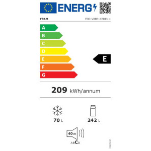 Fram FDD-VRR311BDE++, 311 L, Clasa E, Control mecanic, Iluminare LED, 179 cm, Visiniu