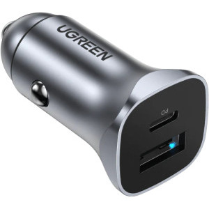 Incarcator auto Ugreen CD130, 1x USB-C, 1x USB, 18 W, Grey