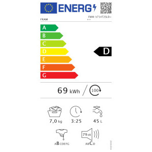 Fram FWM-V714T2SLD+++, 7 kg, 1400 RPM, Clasa D, Eco Logic, Gri