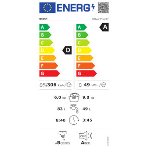 Bosch WNG24401BY, Spalare 9 kg, Uscare 6 kg, 1400 RPM, Clasa A, EcoSilence Drive, Auto Dry, Iron Assist, SpeedPerfect, VarioSpeed, Alb