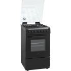 Aragaz Heinner HFSC-V60LITGC-BK, Mixt, 4 arzatoare, Aprindere electrica plita, Dispozitiv de siguranta, Cuptor electric, 6 functii, Timer, Grill, 60 cm, Negru