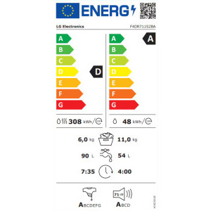 LG F4DR711S2BA, Spalare 11 kg, Uscare 6 kg, 1400 RPM, Clasa D, Inverter DirectDrive, Turbo Wash, Steam, Negru