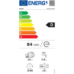 Bosch SMS4EVI04E, 13 seturi, 6 programe, Clasa D, EcoSilence Drive, EfficientDry, VarioFlex, VarioDrawer, RackMatic, AquaStop, AquaSensor, Home Connect, 60 cm, Inox
