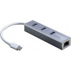 Hub USB Inter-Tech IT-410, 3 porturi, USB 3.0 + RJ-45, Argintiu