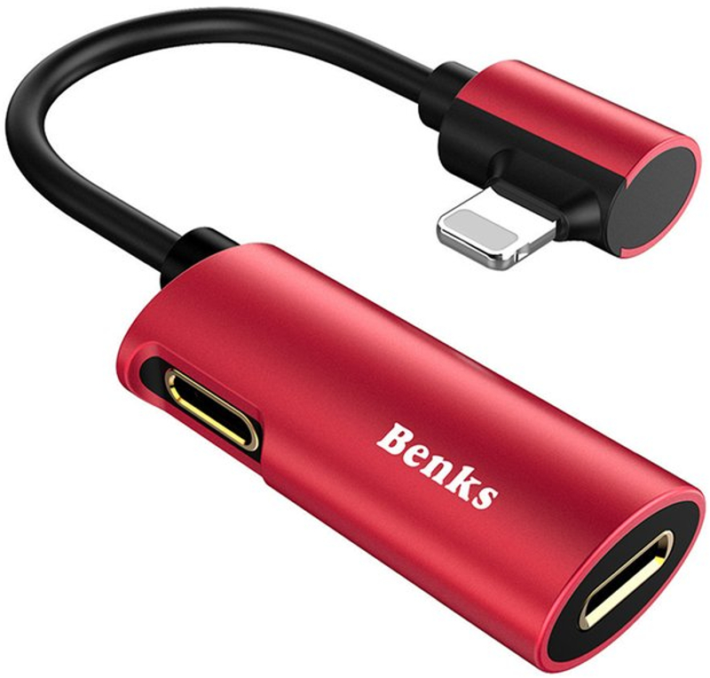Cablu de date / adaptor Benks 2-in-1 U39, Lightning Male la Lightning Female splitter, Red