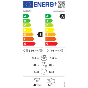 Samsung WD90DG6G94BKU4, Slim, Spalare 9 kg, Uscare 5 kg, 1400 RPM, Clasa A, Digital Inverter, Auto Dispense, AI EcoBubble, AI Energy, Hygiene Steam, SpaceMax, SmartThings, Alb