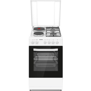 Aragaz Heinner HFSC-S56E2HSWH, 2 arzatoare, 2 zone de gatit, Mixt, Dispozitiv de siguranta, Grill, 50 cm, Alb