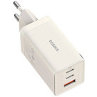 Incarcator retea Baseus GaN5 Pro, 2x USB-C, 1x USB, Quick Charge 65 W, White + Cablu USB-C inclus