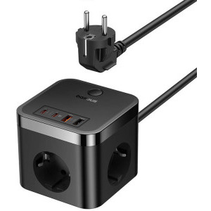 Incarcator retea Baseus GaN Powerstrip, 2x USB-C, 2x USB, 3x Schuko, Quick Charge 30 W, Black