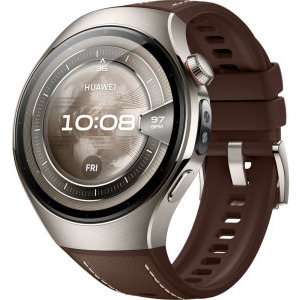 SmartWatch Huawei Watch 5, 46mm Aerospace-Grade Titanium, curea Dark Brown