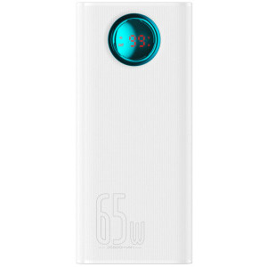 Baterie externa Baseus Amblight, 26800 mAh, 4x USB, 1x USB-C, 65 W, Display, White + Cablu USB-C inclus, posibilitate incarcare laptop