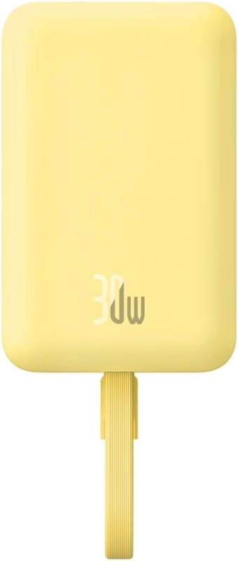 Baterie externa Baseus Magnetic Mini Wireless, 10000 mAh, 2x USB-C, 30 W, MagSafe, Cablu USB-C integrat, Yellow
