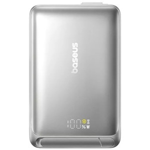 Baterie externa Baseus Nomos Qi2, 10000 mAh, 2x USB-C, 45 W, Display, Cablu USB-C integrat, Silver