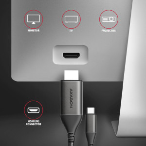 AXAGON USB-C Male - HDMI v2.1a Male, 1.8m, negru-gri