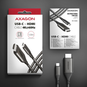 AXAGON USB-C Male - HDMI v2.1a Male, 1.8m, negru-gri