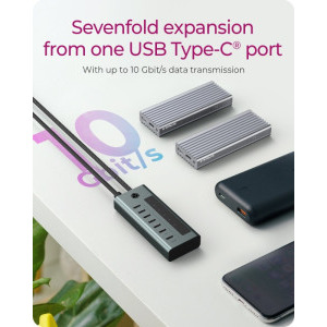 Icy Box IB-HUB1457-C31 7-Port USB 3.2 Gen 2 Type-C Hub Grey/Blue