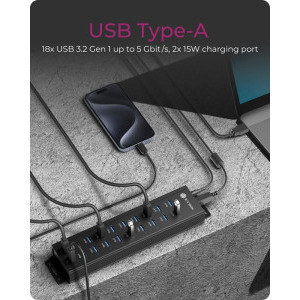 Icy Box IB-HUB1720-U3 20-in-1 USB Hub Black