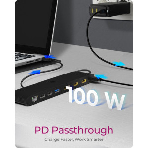 Icy Box Docking Station IB-DK2116-C, USB Tip C, 11-in-1, incarcare 100W, redare 4K, Gigabit LAN