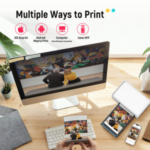 Liene Amber M100, Termica, Color, 100 x 148 mm, Wi-Fi + 20 coli hartie foto + 1x cartus ribbon