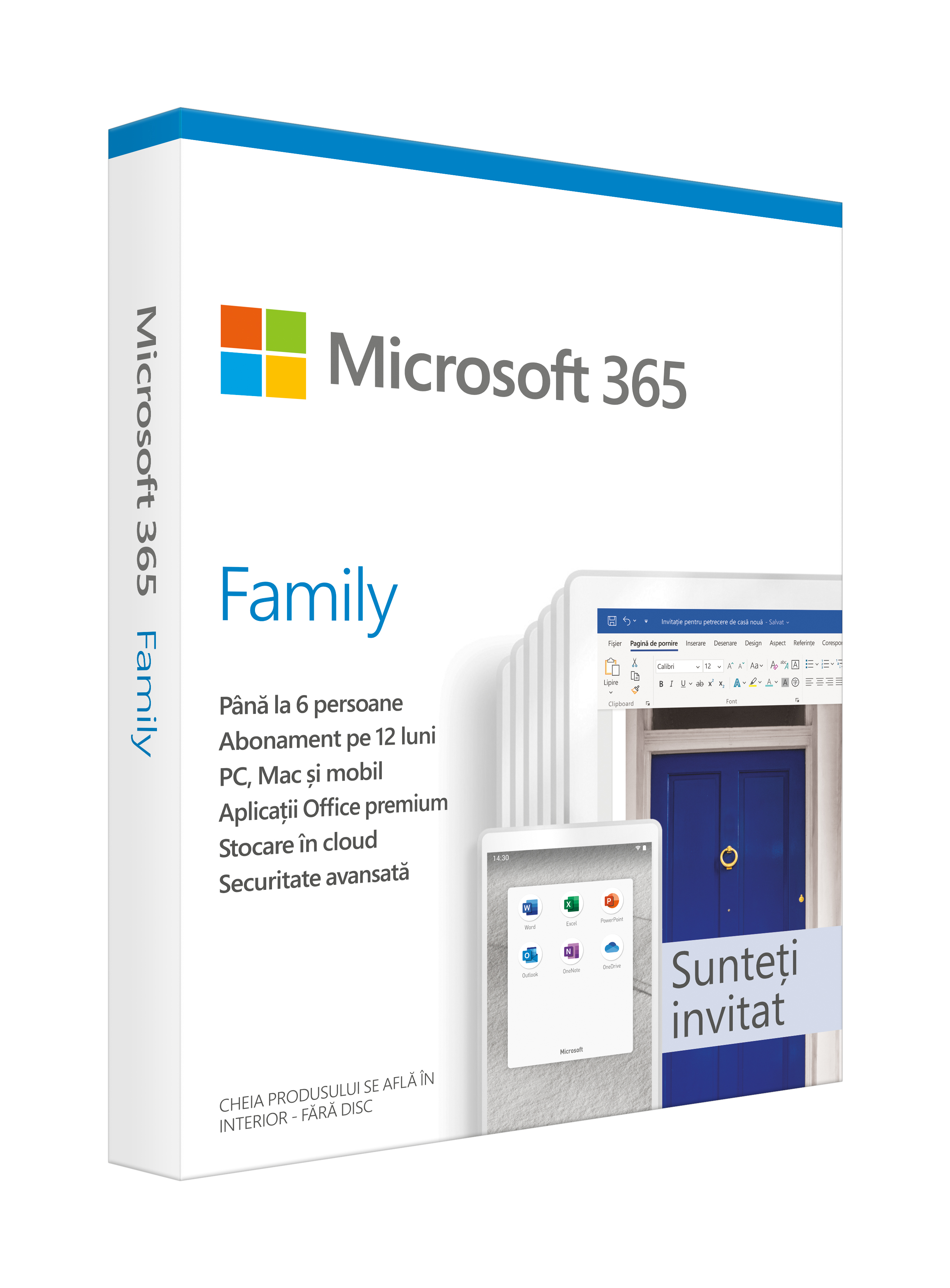 Aplicatie Microsoft 365 Family, Subscriptie 1 an, 6 Utilizatori, Engleza, Medialess Retail