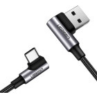 Cablu de date / adaptor Ugreen US176, USB 90° Male la USB-C 90° Male, 2 m, Black, amperaj maxim suportat 3A