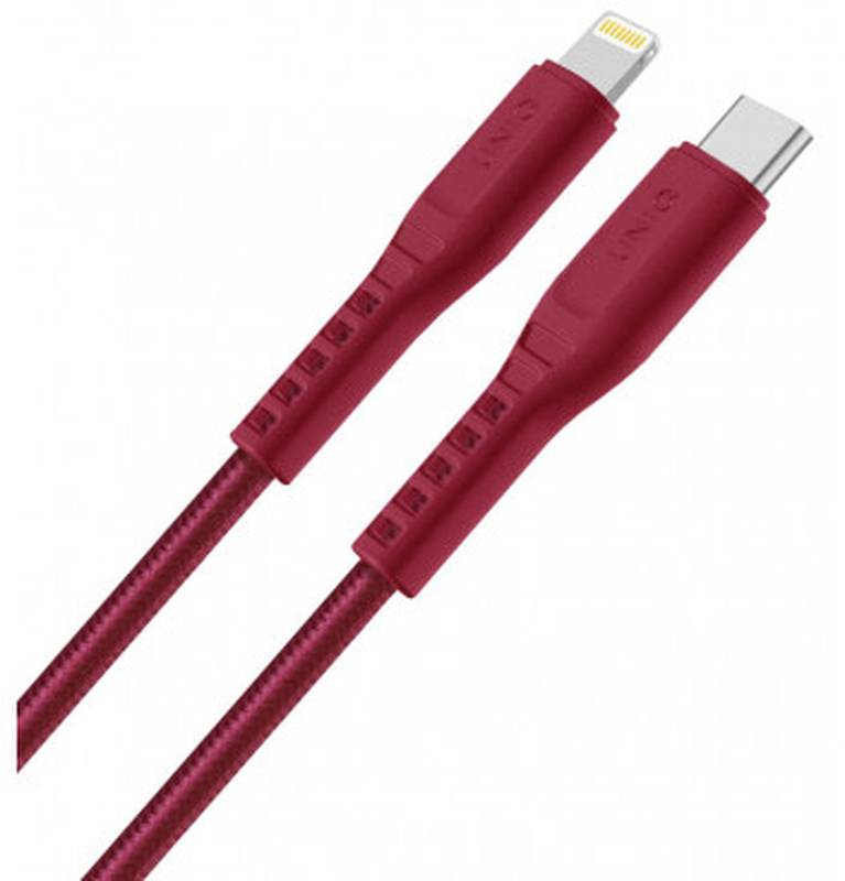 Cablu de date / adaptor Uniq Flex, USB-C Male la Lightning Male, 1.2 m, Red, amperaj maxim suportat 3A