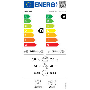 Electrolux EW7W2471E, Spalare 7 kg, Uscare 5 kg, 1400 RPM, Clasa A, Inverter, SteamRefresh, DualCare, OneGo, SensiCare+, CareDrum, Alb