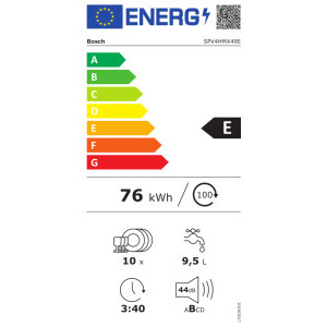 Bosch SPV4HMX49E, Slim, 10 seturi, 6 programe, Clasa E, ExtraDry, VarioFlex, Rackmatic, 45 cm