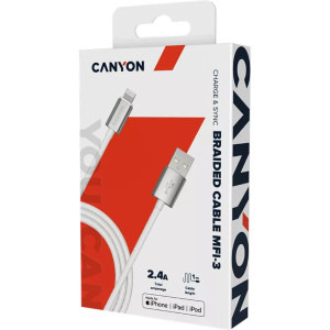 Canyon USB Male la Lightning Male, MFi, 1 m, White