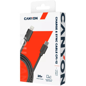 Canyon USB-C Male la Lightning Male, 2 m, Black