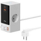 Incarcator retea Baseus PowerCombo Powerstrip, 1x USB-C, 1x USB, 2x Schuko, Quick Charge 65 W, Cablu USB-C retractabil, White