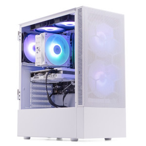 Gaming BALAUR Epic Max Alb, Intel i5-14400F 2.5GHz, 32GB DDR5, 1TB SSD, RTX 4060 8GB GDDR6, Iluminare RGB