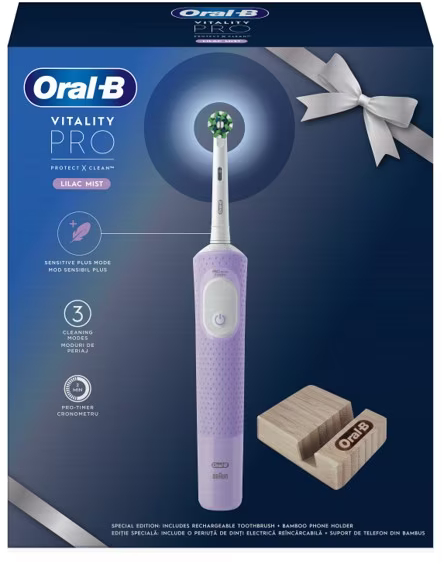 Oral-B Periuta de dinti electrica Vitality Pro Violet  + Suport de telefon din bambus