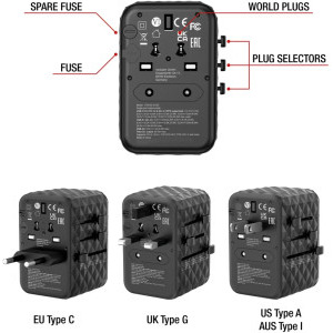Verbatim Adaptor Universal UTA-05 Travel, 65W GaN3, 2x USB-C PD & QC4.0 + 2x USB