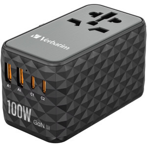 Verbatim Adaptor Universal UTA-06 Travel, 100W GaN3, 2x USB-C PD & QC4.0 + 2x USB QC3.0