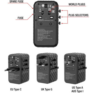 Verbatim Adaptor Universal UTA-06 Travel, 100W GaN3, 2x USB-C PD & QC4.0 + 2x USB QC3.0