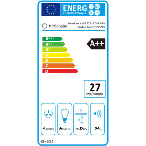 Turbionaire integrata THC75BPS, Putere de absorbtie 800 m3/h, Clasa A++, Iluminare LED, Filtre Baffle, Colector de grasimi, 75 cm, Inox