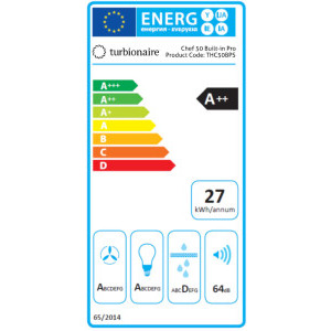 Turbionaire integrata THC50BPS, Putere de absorbtie 682 m3/h, Clasa A++, Iluminare LED, Filtre Baffle, Colector de grasimi, 52 cm, Inox