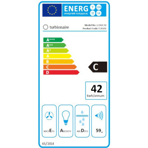 Turbionaire integrata TLN50S, Capacitate de absorbtie 430 m3/h, Clasa C, 3 viteze, 1 motor, 50 cm, Inox
