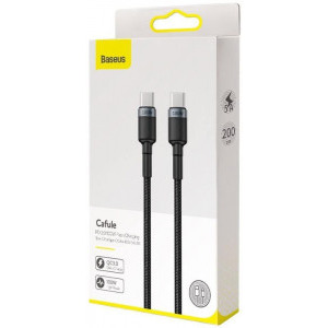 Baseus Cafule CATKLF-ALG1, USB-C Male la USB-C Male, Quick Charge 3.0, 2 m, Black, amperaj maxim suportat 5A, 100W