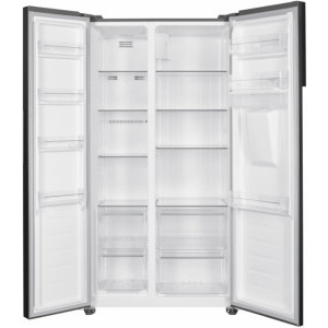Heinner HSBS-H439NFXWDE++, 439 L, Clasa E, Full No Frost, Inverter, Dozator apa, Control electronic, Iluminare LED, 177 cm, Inox