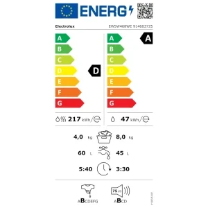 Electrolux EW5W468WE, Spalare 8 kg, Uscare 4 kg, 1600 RPM, Clasa A, Inverter, DualCare, SensiCare, SteamRefresh, Alb