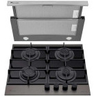 Pachet incorporabil Tornado Eclipse Plita pe gaz & & Hota telescopica, Inox/Negru