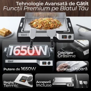 iHunt Plita electrica Teppanyaki, Plita electrica Bro Teppanyaki Grill, 1650W, Negru/Argintiu