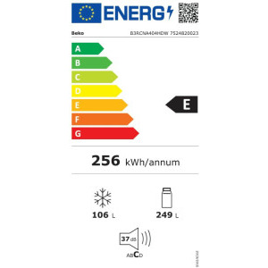 Beko B3RCNA404HDW, 355 L, Clasa E, No Frost, HarvestFresh, AeroFlow, Dozator apa, 203 cm, Alb